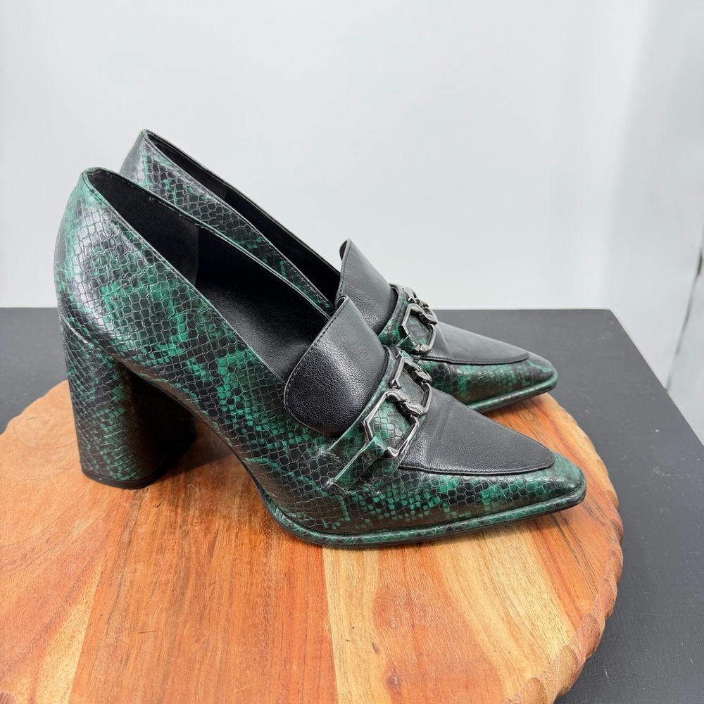 Nordstrom Rack Oslo Green & Black Snake Print Heel Pointed Loafers Sz 10 Elphaba